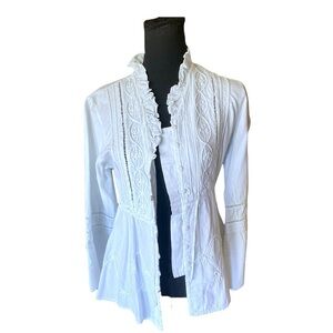 AYLLU Victorian Style White Algodon Cotton Ruffled Button-Up Blouse